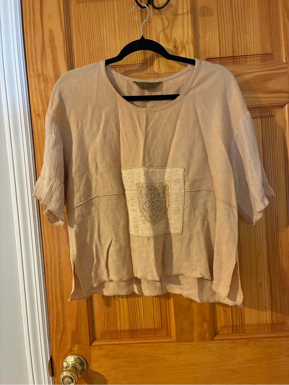 Vintage Boho Women's Linen Short Sleeve Top in Light Beige – Casual Cropped Tee